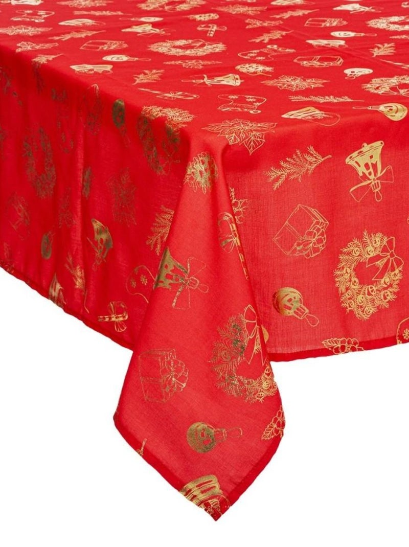 Nappe rectangulaire 140x240 cm rouge imprimé or Rouge - Kiabi