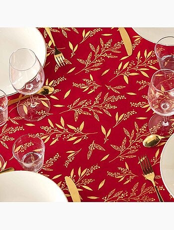 Nappe rectangulaire 140x240 imprimé métallisé rouge et or