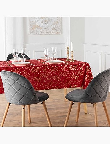 Nappe rectangulaire 140x240 imprimé métallisé rouge et or