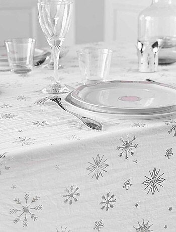 Nappe rectangulaire 140x240 imprimée flocons argentés