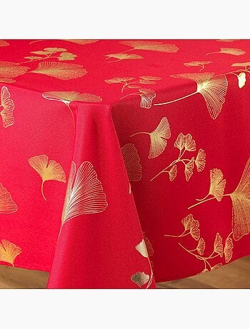 Nappe rectangulaire 150x240 antitache imprimé rouge et doré