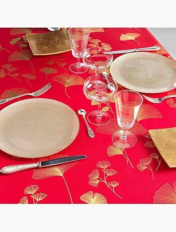 Nappe rectangulaire 150x240 antitache imprimé rouge et doré