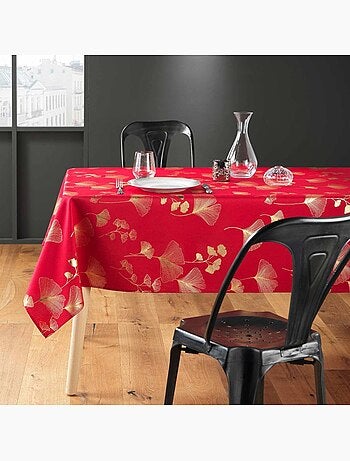 Nappe rectangulaire 150x240 antitache imprimé rouge et doré