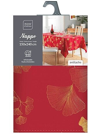 Nappe rectangulaire 150x240 antitache imprimé rouge et doré