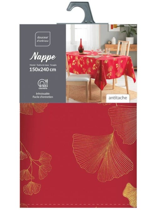 Nappe rectangulaire 150x240 antitache imprimé rouge et doré - Kiabi