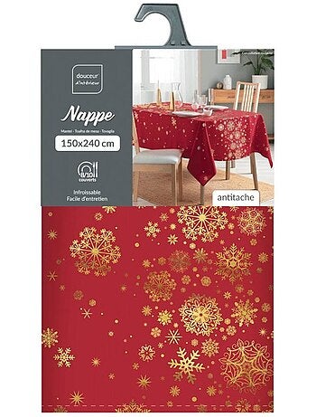 Nappe rectangulaire 150x240 imprimé métallisé rouge et doré