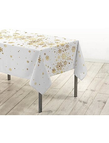 Nappe rectangulaire 150x300 antitache imprimé blanc et doré