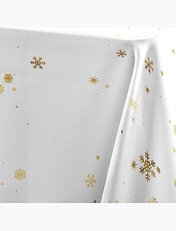 Nappe rectangulaire 150x300 antitache imprimé blanc et doré