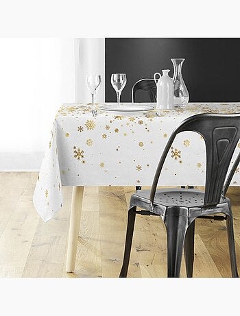 Nappe rectangulaire 150x300 antitache imprimé blanc et doré