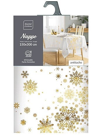 Nappe rectangulaire 150x300 antitache imprimé blanc et doré