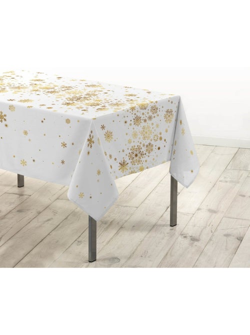 Nappe rectangulaire 150x300 antitache imprimé blanc et doré - Kiabi