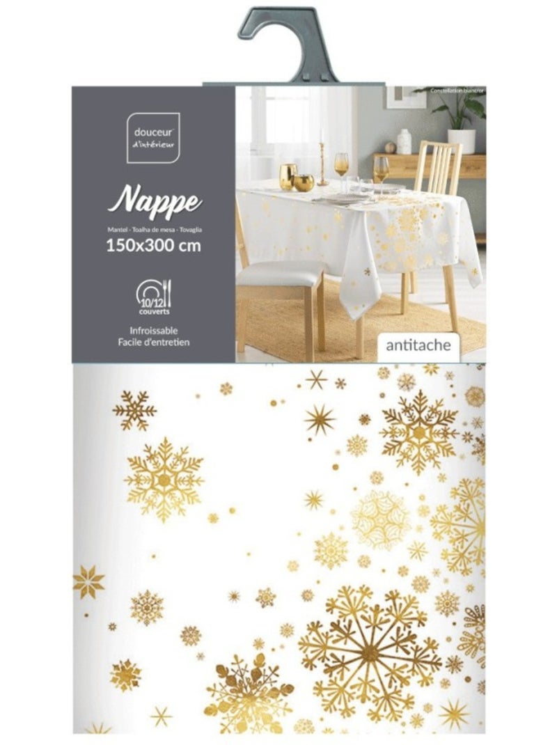 Nappe rectangulaire 150x300 antitache imprimé blanc et doré Blanc - Kiabi