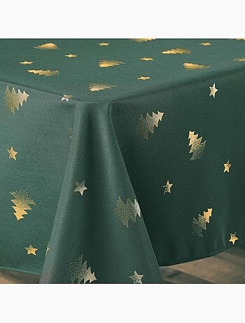 Nappe rectangulaire 150x300 antitache sapin vert et doré
