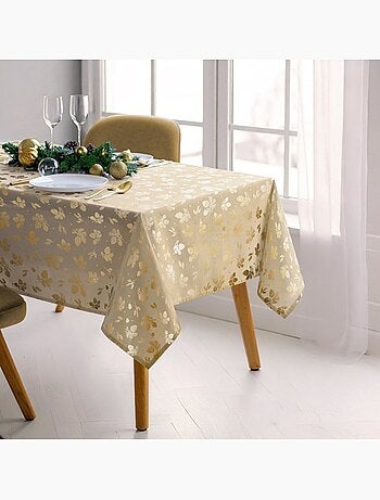 Nappe rectangulaire 150x300 imprimé doré pomme de pin