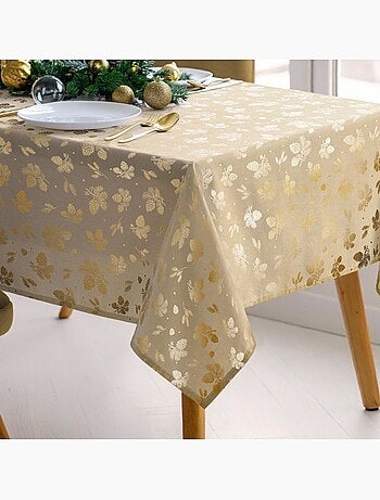 Nappe rectangulaire 150x300 imprimé doré pomme de pin