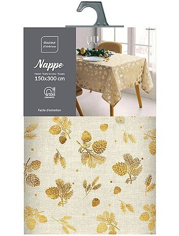 Nappe rectangulaire 150x300 imprimé doré pomme de pin
