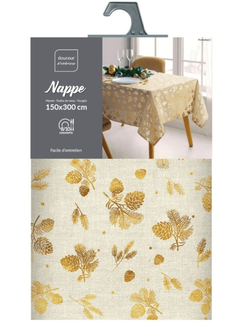 Nappe rectangulaire 150x300 imprimé doré pomme de pin Beige - Kiabi