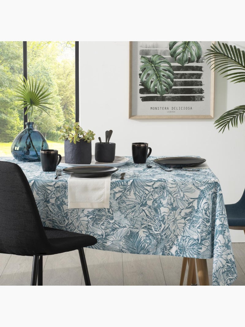 Nappe rectangulaire anti-tâche imprimé végétal JUNGLE Bleu - Kiabi