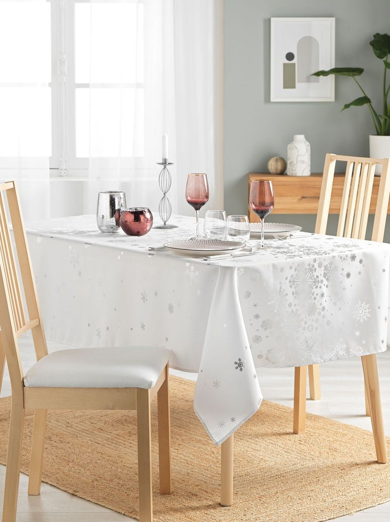 Nappe rectangulaire antitache et infroissable imprimée FLOCONS Blanc - Kiabi