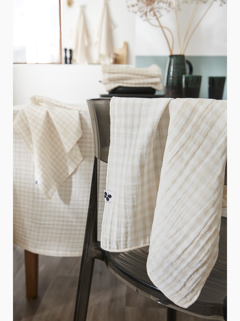 Nappe rectangulaire – double gaze de coton-  carreaux vichy - vickie Beige Pampa - Kiabi