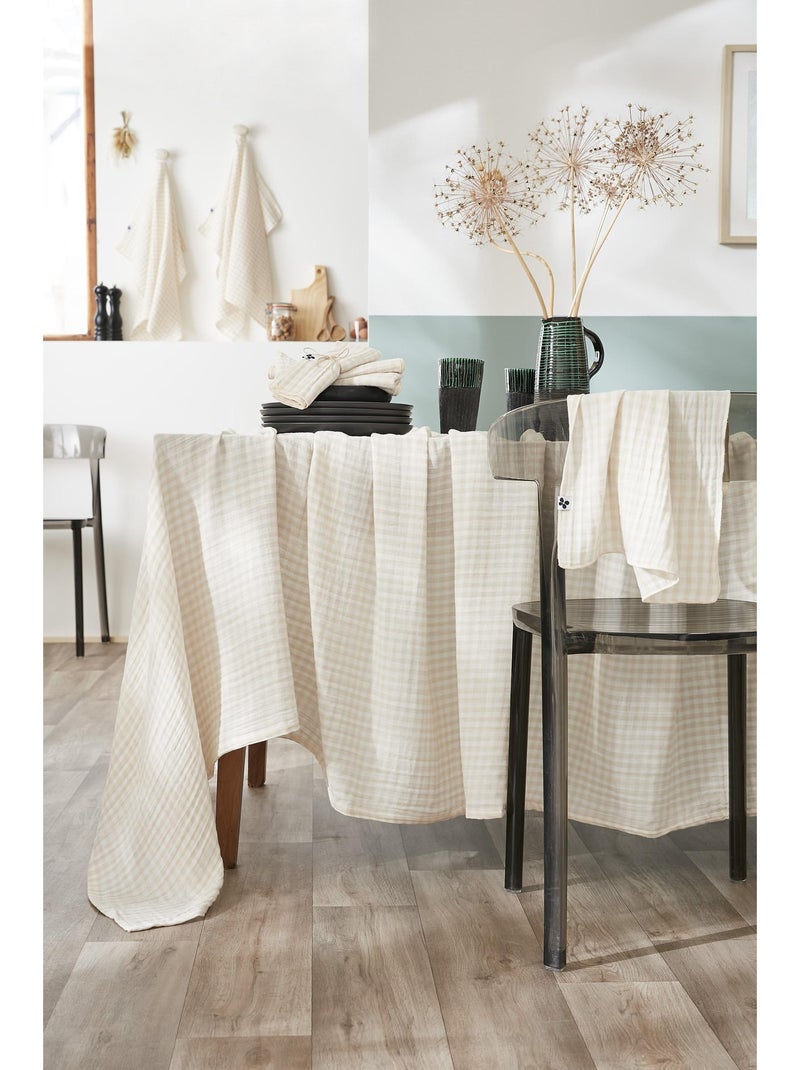 Nappe rectangulaire – Double gaze de coton-  Carreaux Vichy - Vickie Beige - Kiabi