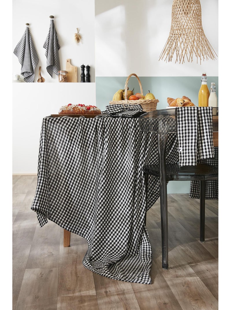 Nappe rectangulaire – Double gaze de coton-  Carreaux Vichy - Vickie Noir - Kiabi