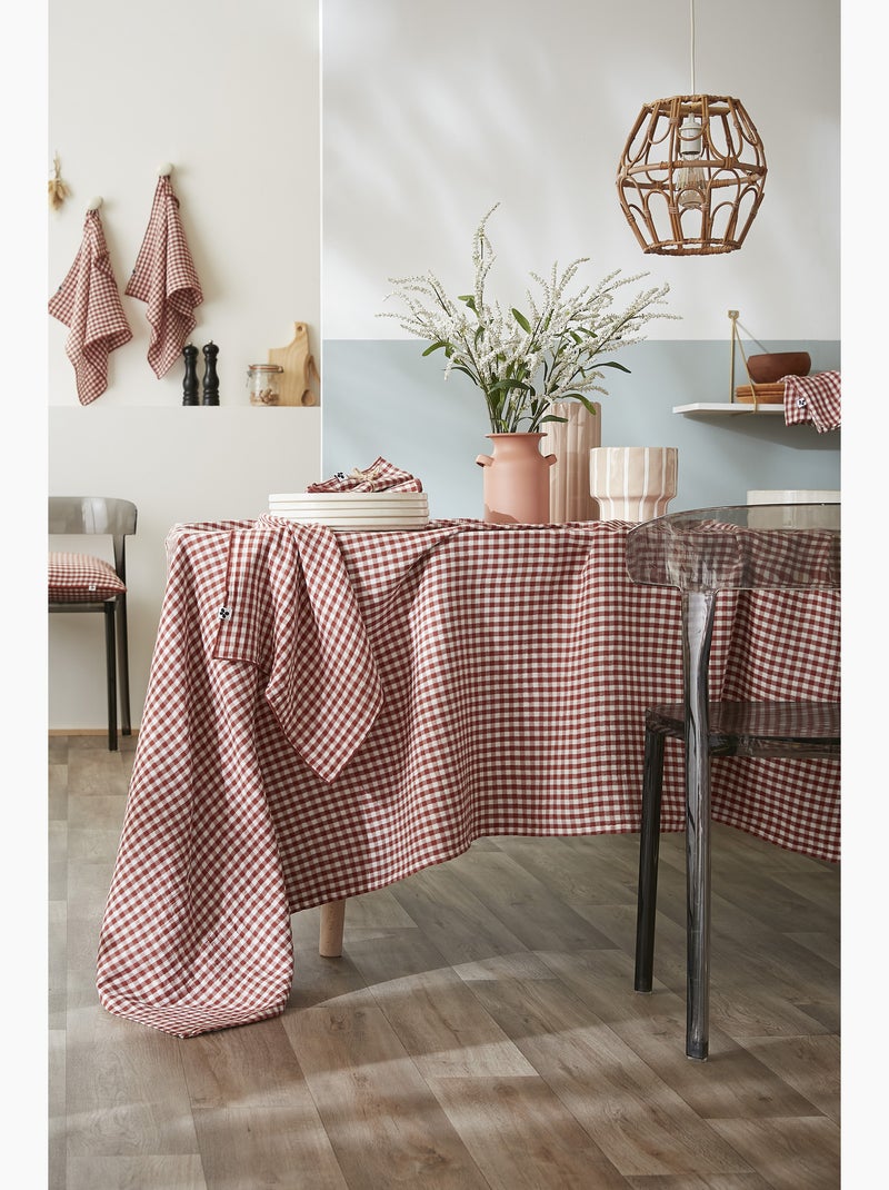Nappe rectangulaire – Double gaze de coton-  Carreaux Vichy - Vickie Orange/Rouge - Kiabi