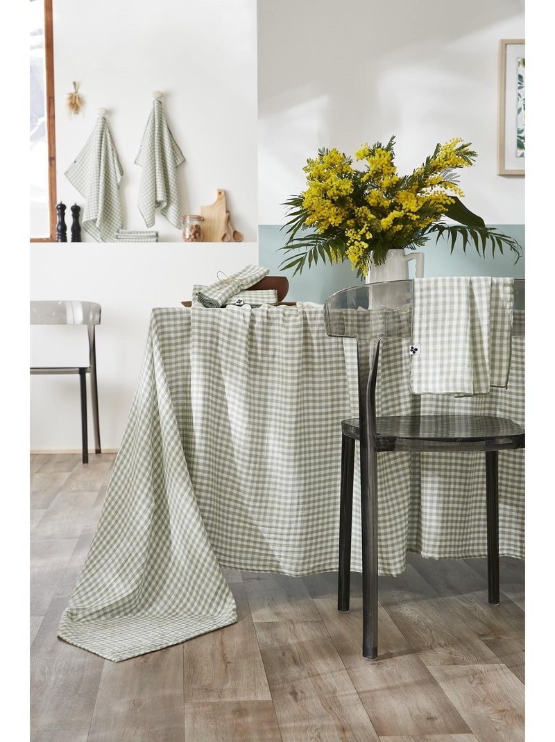 Nappe rectangulaire – Double gaze de coton-  Carreaux Vichy - Vickie Vert eucalyptus - Kiabi