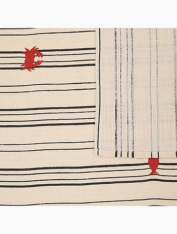 Nappe rectangulaire en coton brodé marin