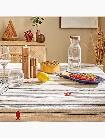 Nappe rectangulaire en coton brodé marin