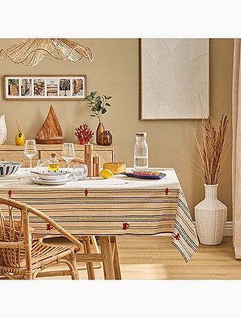 Nappe rectangulaire en coton brodé marin