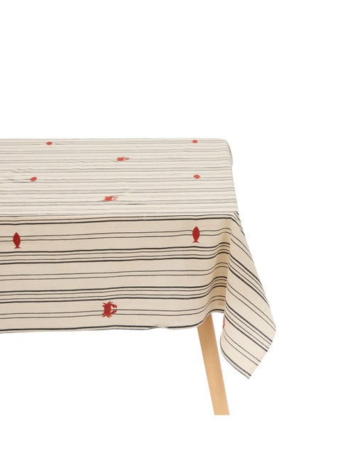 Nappe rectangulaire en coton brodé marin - Kiabi