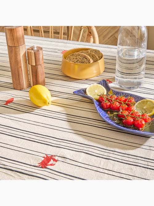 Nappe rectangulaire en coton brodé marin - Kiabi