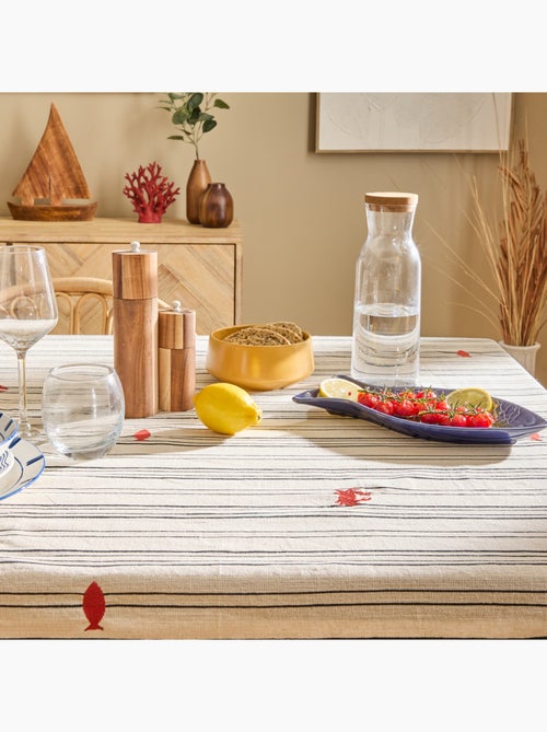 Nappe rectangulaire en coton brodé marin - Kiabi