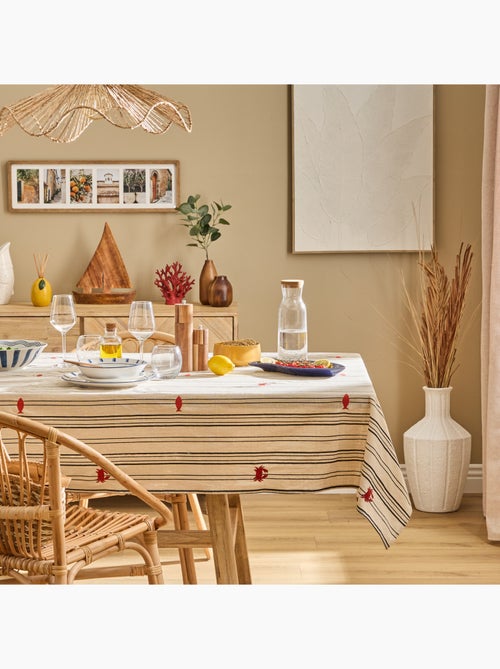 Nappe rectangulaire en coton brodé marin - Kiabi