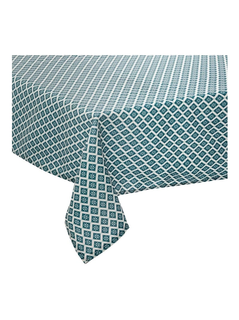 Nappe rectangulaire imprimée losanges graphiques vert bleu 140 x 240 cm Bleu - Kiabi
