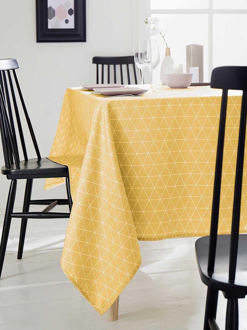 Nappe rectangulaire placée en coton Mimosas fond blanc Nappe rectangulaire placée en coton Mimosas fond blanc