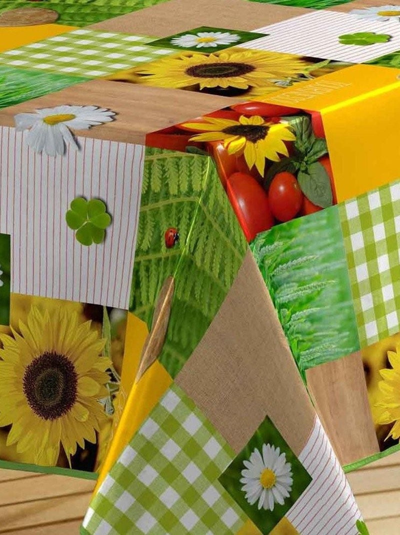 Nappe rectangulaire toile cirée 140x240cm Patchfleur Vert - Kiabi