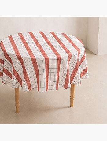 Nappe ronde à rayures avec motif à carreaux en relief - Gamusi.