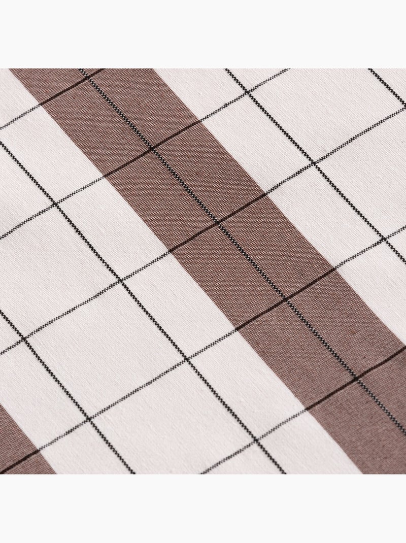 Nappe ronde à rayures avec motif à carreaux en relief - Gamusi. Marron chocolat - Kiabi