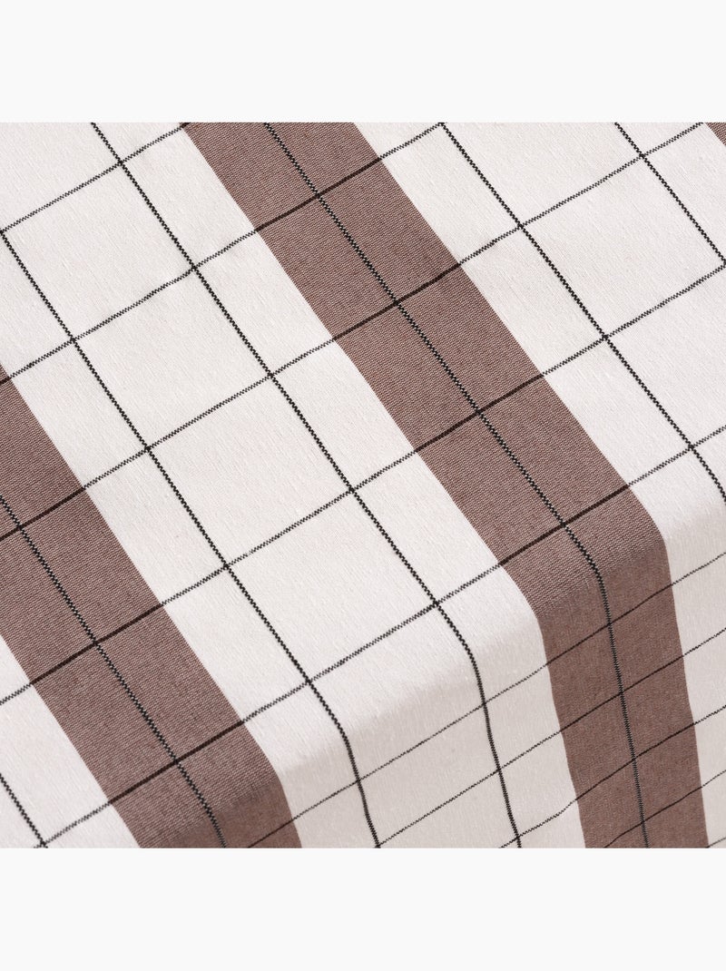 Nappe ronde à rayures avec motif à carreaux en relief - Gamusi. Marron chocolat - Kiabi