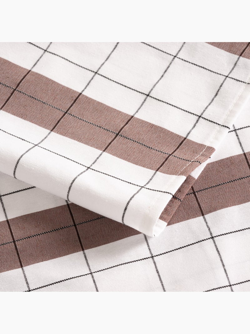 Nappe ronde à rayures avec motif à carreaux en relief - Gamusi. Marron chocolat - Kiabi