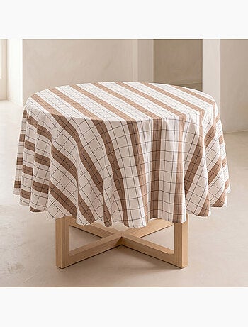 Nappe ronde à rayures avec motif à carreaux en relief - Gamusi.