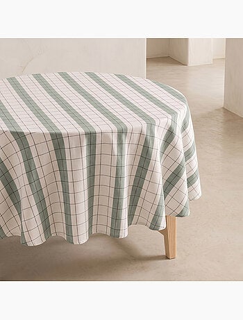 Nappe ronde à rayures avec motif à carreaux en relief - Gamusi.