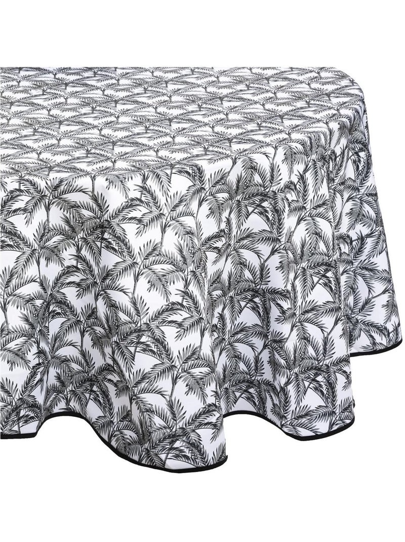 Nappe ronde anti tache 180 cm Palmiers Gris - Kiabi