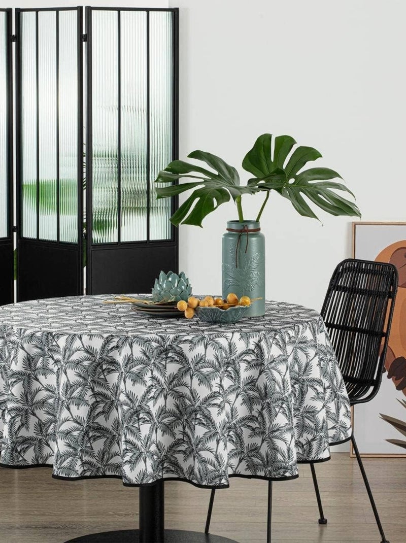 Nappe ronde anti tache 180 cm Palmiers Gris - Kiabi