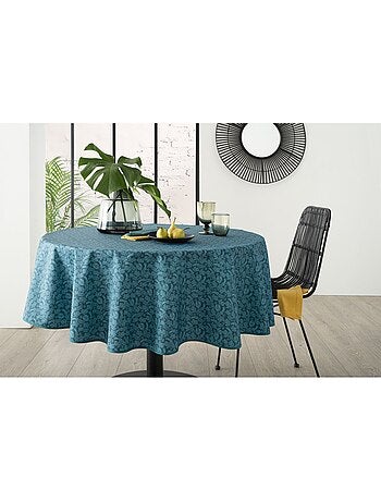 Nappe ronde anti-tâche motifs feuilles meili