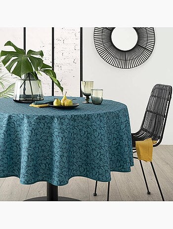 Nappe ronde anti-tâche motifs feuilles meili