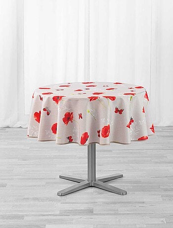 Nappe ronde antitache Amapola - Diam. 180 cm - Beige et rouge