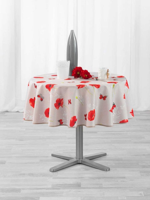 Nappe ronde antitache Amapola - Diam. 180 cm - Beige et rouge - Kiabi